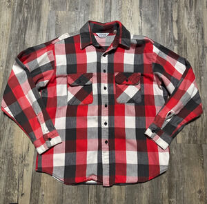 Vintage 70s Five Brother Flannel Shirt Large Red Black Union Made USA